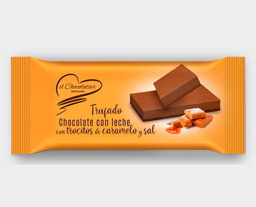 TRUFADO CHOCOLATE CON LECHE CON TROCITOS DE CARAMELO Y SAL 130g - Il chocolatier